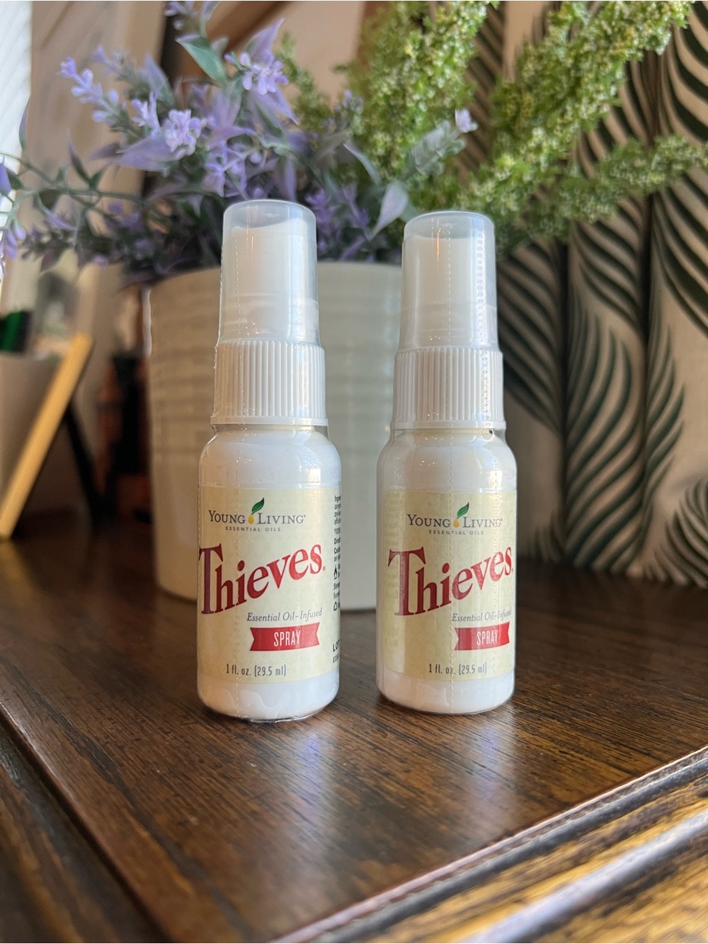 Young Living Thieves Spray Bottles — White with Red Label Accents
